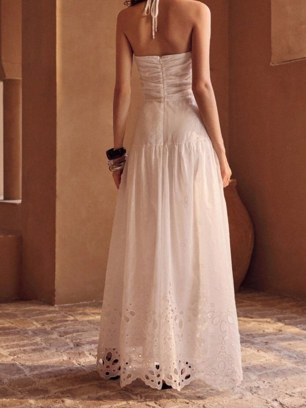 Beige Boho Women's Embroidered A-Line Dress - Picture 3 of 7